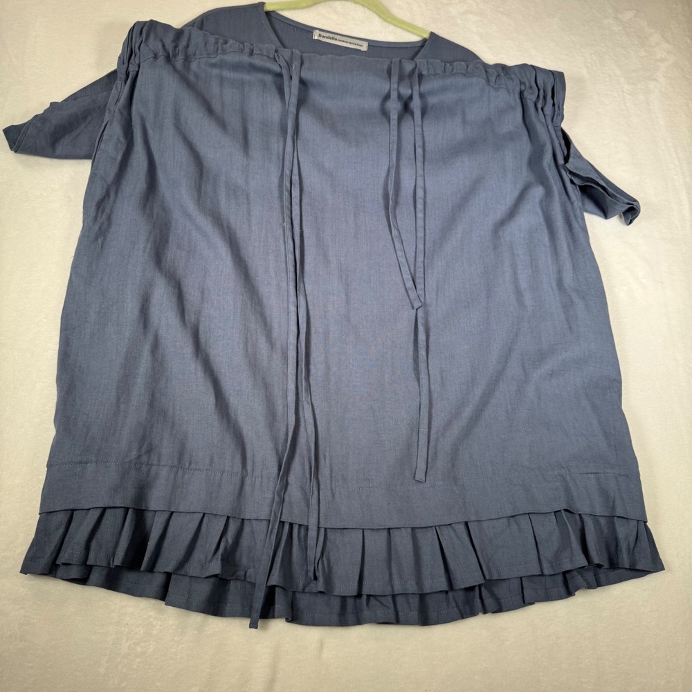 Dandelio Handmade Linen Cotton Cinch Drawstring Dress Blue L/XL | Oversized Midi - Picture 8 of 11